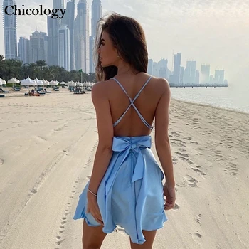 Chicology backless lankas-mazgas seksualus šalis mini suknelė 2020 m. vasarą moterys plonas dirželis trumpą aprangą festivalio klubas drabužių streetwear
