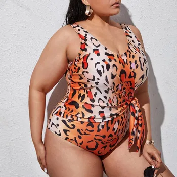 Plius Dydis maudymosi Kostiumėliai Moterims, Seksuali V-kaklo, Didelis Leopardas Spausdinti Tvarstis vientisi maudymosi kostiumėlį Bikini 2021 Mujer Plaukimo Kostiumas Moterims