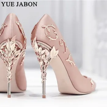 Prabanga Moterų Bateliai Balti pointe batai Gėlių Kulno Vestuvių Batai Moterims, Elegantiškas Šilko Prekės ženklo Dizainas kulno batai Ponios aukštakulniai