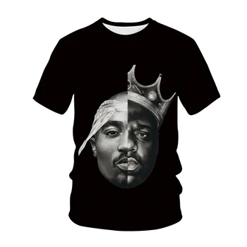2Pac T-Shirt Reperis Grafinis T-Shirt vyriški T-Shirt Streetwear Žmogus Moterų Mados Įgulos Kaklo Hip-Hop Trumpas Rankovėmis Tee