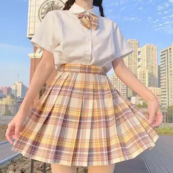 Kawaii Rožinis Sijonas Moteris Vasaros Sijonas 2021 Aukšto Juosmens Mielas Studentų Mergaičių Drabužius Korėjos Stiliaus Trumpas Klostuotas Mini Ilgas Pledas Sijonas