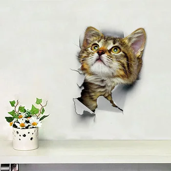 Naujausias Namų Dekoro Katės 3D Sienų Lipdukai Skylę Peržiūrėti Tualetas Lipdukas Kačių Namų Puošybai PVC Sienų Lipdukai Nuimamas Meno Tapetai