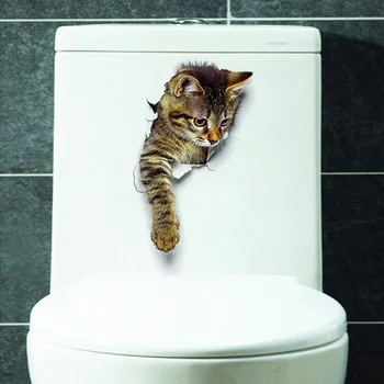 Naujausias Namų Dekoro Katės 3D Sienų Lipdukai Skylę Peržiūrėti Tualetas Lipdukas Kačių Namų Puošybai PVC Sienų Lipdukai Nuimamas Meno Tapetai