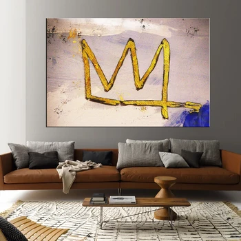Abstraktūs Paveikslai Tapyba Basquiat Karalius Gatvės Grafiti Sienos Menas, Plakatų ir grafikos Karūna Sienos Nuotraukas Gyvenimo Kambario Dekoro
