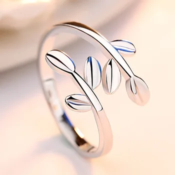 Moterų Mados Paprastas Stilius Filialas Lapų, Žiedai Smulkūs Elektrinės Atidarymo Dizaino Piršto Žiedas Juosta Elegantiškas Žiedas Papuošalai Lady Mergaitės
