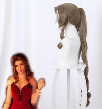 Final Fantasy VII Aerith Gainsborough Cosplay Perukai Karščiui Atsparių Sintetinių Plaukų Moteris Rudos 90cm Perukai Cosplay Kostiumų Prop