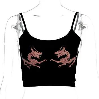 Moterų Sexy Vest Mados Dragon Spausdinti Camisole Medvilniniai Berankoviai Marškinėliai