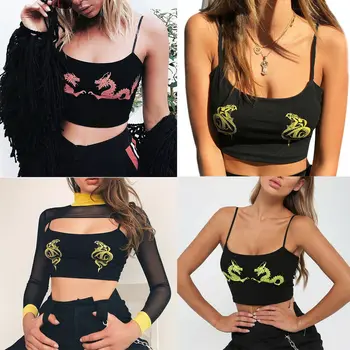 Moterų Sexy Vest Mados Dragon Spausdinti Camisole Medvilniniai Berankoviai Marškinėliai