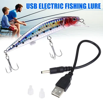 Elektros, Jaukas, Gyvas USB Įkraunamas LED Trūkčiojimas Žvejybos Masalas Vibruoti Žvejybos Masalas trijų Kablys Elektroninių Jaukų ASD