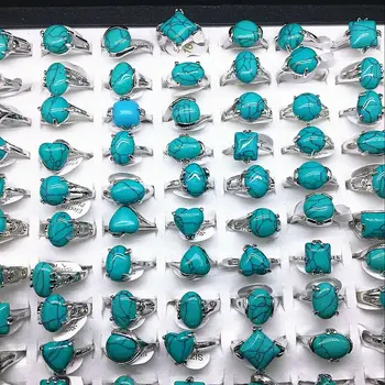 MIXMAX 24pcs blue stone Derliaus žiedus sumaišyti stilius, netaisyklingos formos, gražus etninės lydinio moterų žiedas didmeninė daug urmu