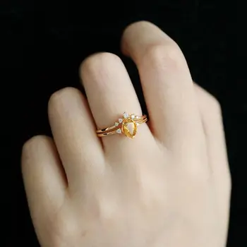 Originalaus dizaino natūralus citrinas rašė sidabro, deimantų atidarymo reguliuojamas žiedo retro elegantiškas šviesiai prabanga žavesio moterų juvelyras