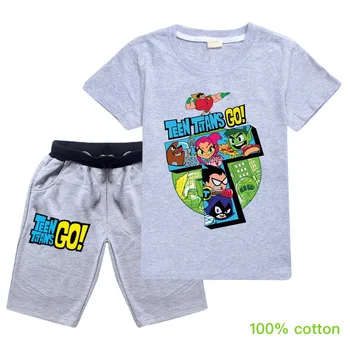 Unisex Teen Titans Vyksta trumpomis Rankovėmis Spausdinti, medvilnės marškinėliai Šortai Berniukų, Mergaičių Sporto Drabužiai, Vaikiška vaikams Drabužių homewear