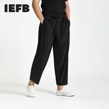 IEFB Japonijos Streetwear Mados Plisuotos vyriškos Laisvalaikio Kelnės Naujos Prarasti Didelio Dydžio Aukštos Elastinga Tiesios Kelnės Vasarą 2021