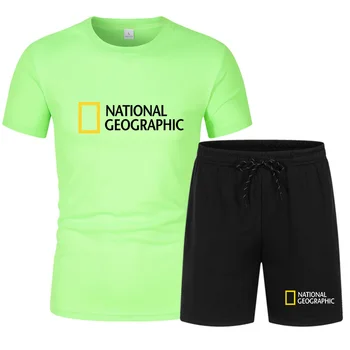 2021 m. Vasarą Naujosios Nacionalinės Geografinės Nuorodos, Spalvotas Spausdinimas vyriški trumpomis Rankovėmis marškinėliai + Šortai Sporto Dviejų dalių Fitneso Rinkinys
