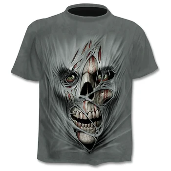 3D spausdinimo vyriški trumparankoviai siaubo kaukolė T-shirt mados Atsitiktinis roko negabaritinių marškinėliai 3D spausdinimo T-shirt kvėpuojantis viršų