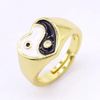 10vnt 2021 Naujausias Dizainas, Aukso spalvos Metalo Yin ir Yang Žiedai Spalvinga Emalio Širdies Moterų Papuošalai Bijoux Priedai