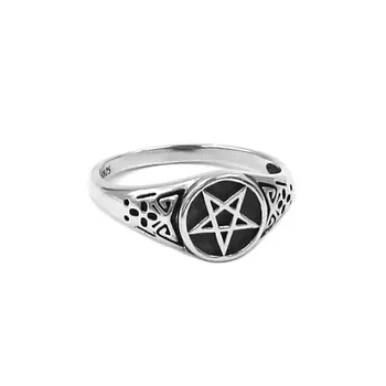 Mados S925 Sterlingas Sidabro Pentacle Žiedas Viking Skandinavų Pentagram Star Dviratininkas Vestuvių Piršto Žiedą, Vyrams, Moterims, SWR0948A