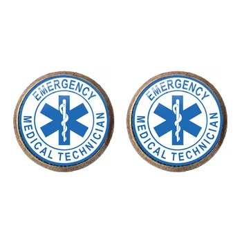 Greitosios Medicinos pagalbos Technikas Paramedic Simbolis, Logotipas Stud Auskarai 12mm Stiklo Cabochon Blue Star Gyvenimo EMT Ženklas, Papuošalai, Dovana