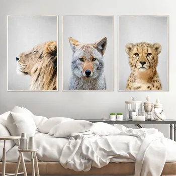 Vilkas Voverė Tukanas Liūtas, Leopardas Lemur Gyvūnų Sienos Meno Tapybos Drobės Šiaurės Plakatai Ir Spausdina Sienos Nuotraukos, Vaikų Kambario Dekoro