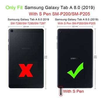 Samsung Galaxy Tab 8.0 su S Pen 2019 M. už p200 P205 Atveju, atsparus smūgiams Vaikai Saugiai PC Silicio Hibridas Stovėti viso Kūno Planšetinio kompiuterio Dangtelis