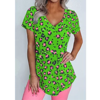 Vasaros Karštos Moterys Viršūnes Plius Dydžio Trišakius Medvilnės Femme Spalvų Gėlių T Shirts Leopard Raukiniai Prarasti Seksualus Befree Boho Marškinėliai