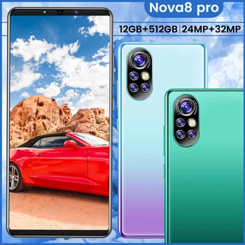 HUAWE Nowa 8 Pro 6.1 Colių 5G Naujausias Pasaulio Versiją, 12 GB RAM 512 GB ROM Mobiliojo Telefono ir 4G Tinklo 32MP HD Deka Core Smartphonach