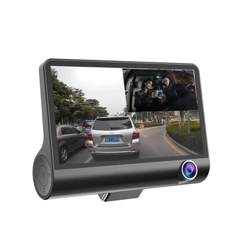 Automobilių DVR Dashcam Tris Objektyvo Kamera Galinio Matymo FHD 1080P AV-IN Stovėjimo Auto Vaizdo įrašymo Brūkšnys Cam Kamera Registrator