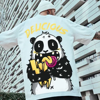 Madingo Prekės ženklo Hip-hop Negabaritinių Pusė rankovėmis Porą Didelio Dydžio Prarasti Tendencija trumparankoviai marškinėliai Riebalų Vyrų Vyrų Ėdrus Panda