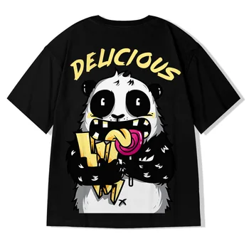 Madingo Prekės ženklo Hip-hop Negabaritinių Pusė rankovėmis Porą Didelio Dydžio Prarasti Tendencija trumparankoviai marškinėliai Riebalų Vyrų Vyrų Ėdrus Panda