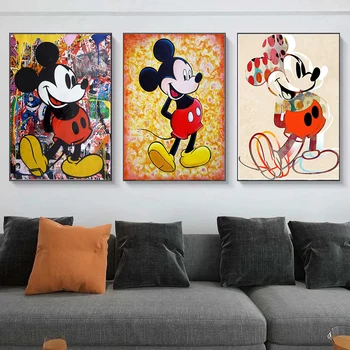 Disney Spalvingas Animacinių filmų Mickey Mouse Tapybos Drobės Gatvės menas, Grafiti, Plakatai ir Spausdina Vaikai Kambario Dekoro Cusdro