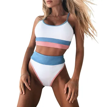 Aukštas moterų Waiste Bikini Komplektas Sportiškas Dviejų dalių maudymosi kostiumėlį, Brazilijos Maudymosi Kostiumai Dryžuotas maudymosi Kostiumėliai, Brazilijos Biquini Maudymosi Kostiumas