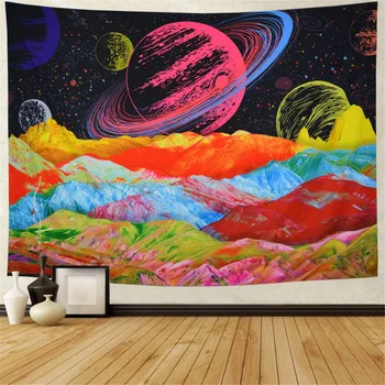 Planetos Kalnų Gobelenas Spalvinga Trippy Gobelenas Psichodelinio Galaxy Kosmoso Gobelenas Sienų Dekoras Miegamasis Dekoro Namai