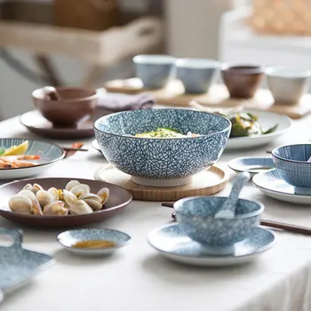 Japonų Stiliaus Klasikinės Keramikos Mėlynos Ir Baltos Virtuvės Ryžių Dubenėlį Didelis Ramen Sriuba Dubenyje Šaukštu, Mažų Arbatos Stalo Įrankiai Eco-Friendly