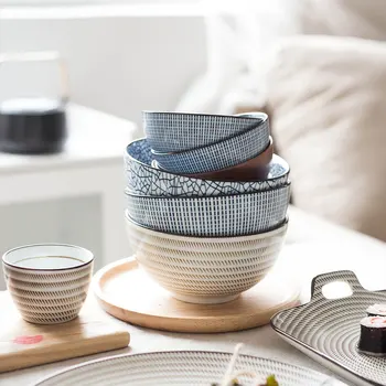 Japonų Stiliaus Klasikinės Keramikos Mėlynos Ir Baltos Virtuvės Ryžių Dubenėlį Didelis Ramen Sriuba Dubenyje Šaukštu, Mažų Arbatos Stalo Įrankiai Eco-Friendly