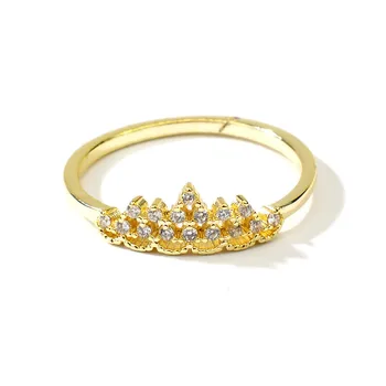 OBEAR 14 karatų tikro Aukso Apkalos korėjos Blizgios Mikro-Inkrustacijos Crystal Crown Žiedas Moterų Mados Žavesio Mažų Šviežių Papuošalai