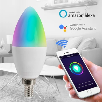 Tuya Zigbee 3.0 Smart Žvakių Lemputė RGB CW 5W LED E14/E12 Balso Kontrolės Žibintai Pritemdomi Dirbti Su Alexa 