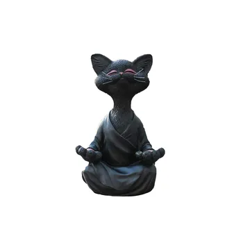 Įnoringas Juoda Buda Katės Statulėlės, Meditacija, Joga Kolekcines, Happy Cat Dekoro Meno Skulptūrų Sodas Statulos Namų Dekoro 2021
