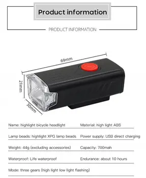 400 Liumenų USB Įkrovimo Dviračio Lempa, 700mAh Baterija Dviračių Šviesos akcentas XPG Lemputė Karoliukai Trijų Rūšių Įrankių Nuoma Priekinis Žibintas