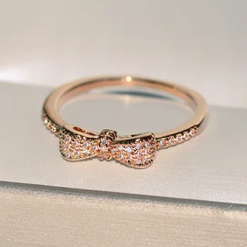 Romantiška Geriausia Pardavimo Mielas Bowknot Žiedai Moterims Micro-Inkrustacijos Visą Cirkonis Vestuves Sužadėtuvių Žiedai