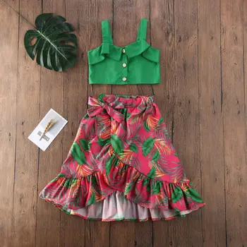 Pudcoco 2020 Nauja Mada Vaikams Baby Girl Vasaros Drabužių Gėlių Komplektus Pynimas Viršuje Bowknot Printed Dress Sunsuit