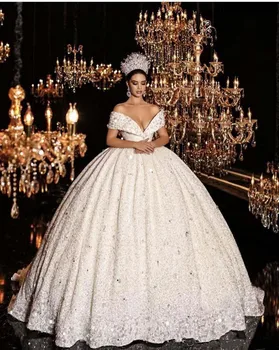 Princesė Kamuolys Suknelė Vestuvių Suknelės nuo Peties Nėrinių Zawalcowany Ruched Sijonas Dubajus Vestuvinės Suknelės vestidos de novia 2020 m.