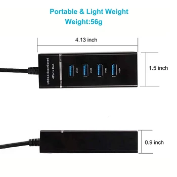 USB 4 Port Hub su C Tipo Adapteris Ir 30/120cm Pratęstas Kabelis Nešiojamų Splitter 
