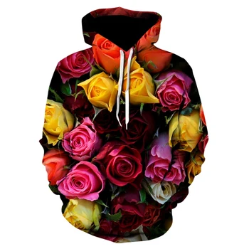 Žali lapai 3d Atspausdintas vyras hoodie harajuku piktžolių hoodies Atsitiktinis mados Palaidinukė Rožių gėlių Puloveris Juokinga stiliaus striukė