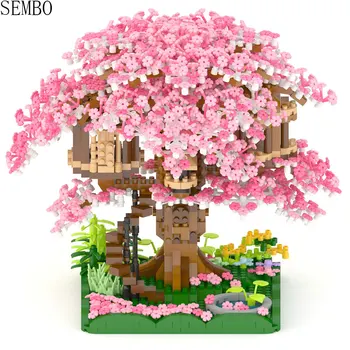 Japonijos Miestas Mini Draugais Cherry Blossom House SS Sakura Kūrėjas Namas Blokai Inari Šventykla Plytų Modelio Blokai Vaikams, Žaislai