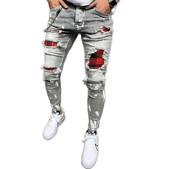 2021 Nauji vyriški Slim-Fit Ripped Jeans vyriški Nudažyti Džinsai Pleistras Elgeta Kelnes Jumbo Vyrų Hip-Hop Kelnes Dydis S-4XL