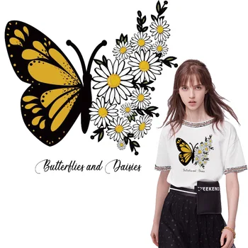 Geležies Gėlių drugelis Šilumos Perdavimo Drabužių Mielas Lopai Moteris, T-shirt Aplikacijos Skalbti Dekoro Šilumos Perdavimą 
