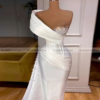Kadier Novias Ilgos, Baltos, Undinė Vestuvių Suknelės 2021 Vien Satino Iškirpte Gelinlik Couture Vestidos De Novia 2020 M.