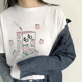 2021 Vasaros Streetwear Moterų Negabaritinių marškinėliai Japonų Gėrimas Lauke Mielas Grafinis PLIUS DYDIS XXXL O-kaklo, Balti Marškinėliai, Femme