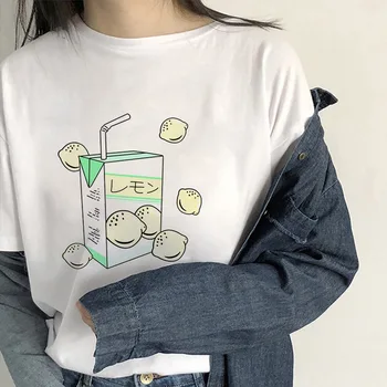 2021 Vasaros Streetwear Moterų Negabaritinių marškinėliai Japonų Gėrimas Lauke Mielas Grafinis PLIUS DYDIS XXXL O-kaklo, Balti Marškinėliai, Femme
