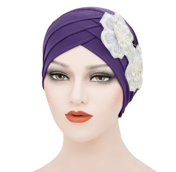 2021 Mados Ponios Kaktos Kryžiaus Slyvų Žiedų Beanie Skrybėlių Elastinga Soft Top Hat Suaugusių Moterų Pieno Šilko Gėlių Bžūp Musulmonų Turbaną